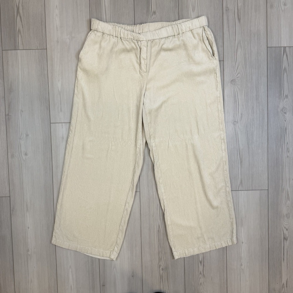 J. Jill Corduroy‎ Pants 2X Ivory Pockets Ribbed Lagenlook Pull On Wide Leg READ